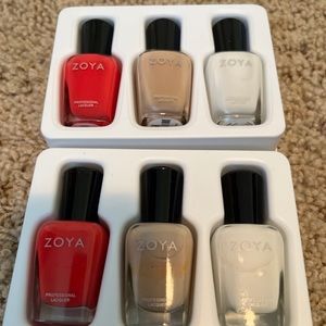 Zoya nail Polish 2 packages of a trio Purity, Jack and Sonia. Red, nude & white.